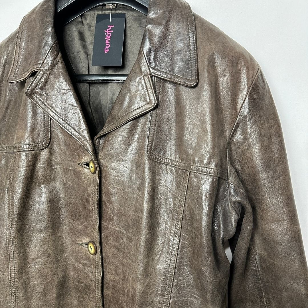 Vintage Genuine Leather Brown Women's Coat Large - Funkify