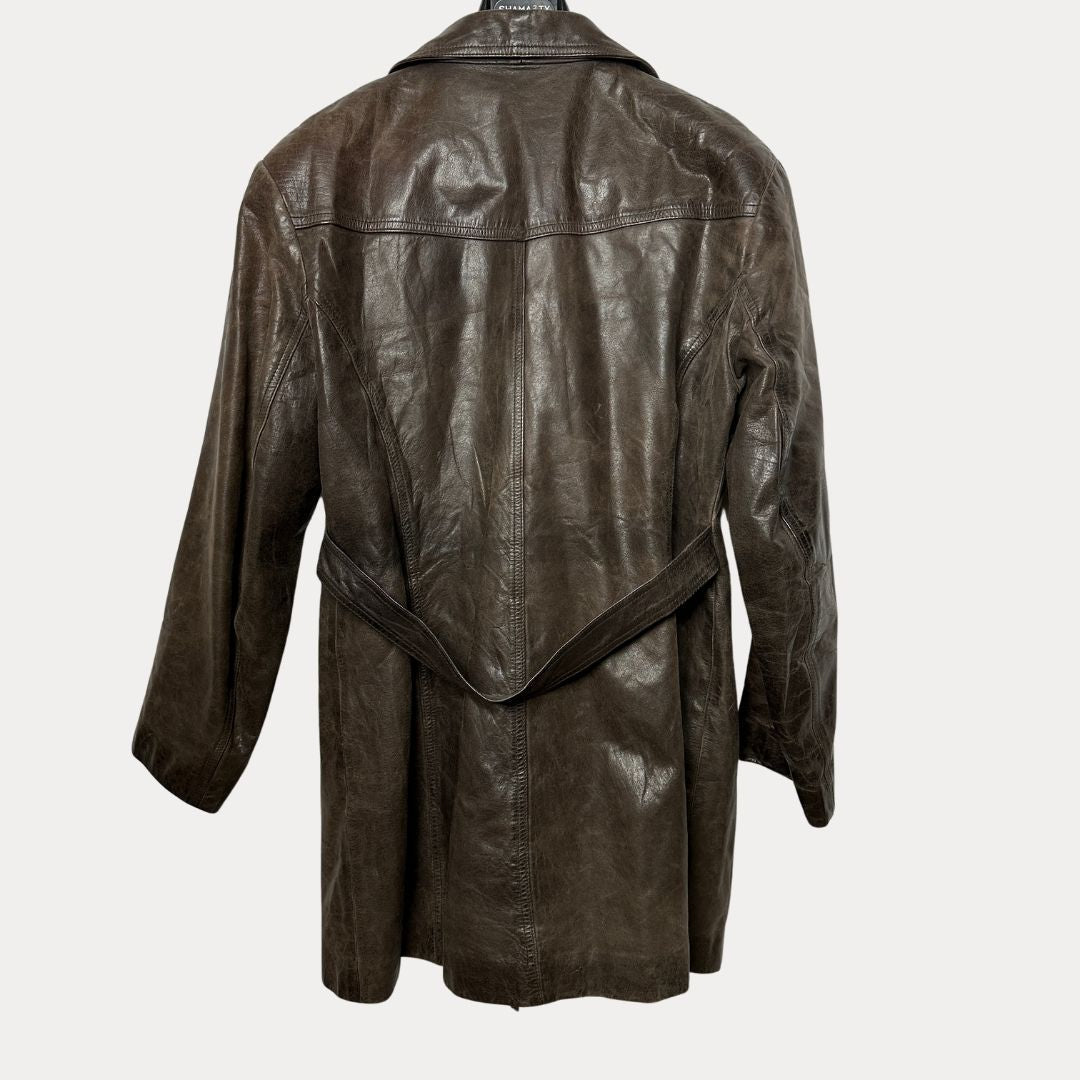 Vintage Genuine Leather Brown Women's Coat Large - Funkify