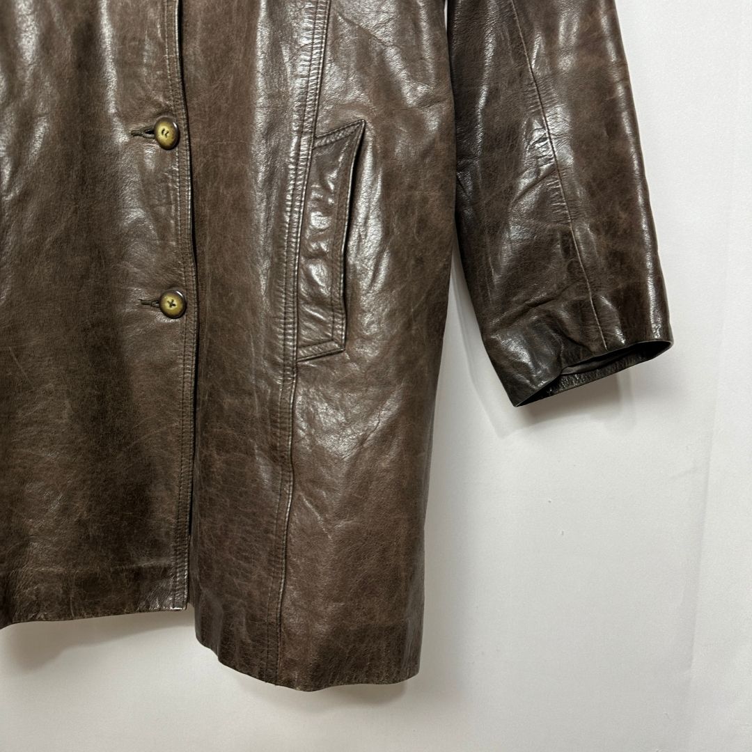 Vintage Genuine Leather Brown Women's Coat Large - Funkify