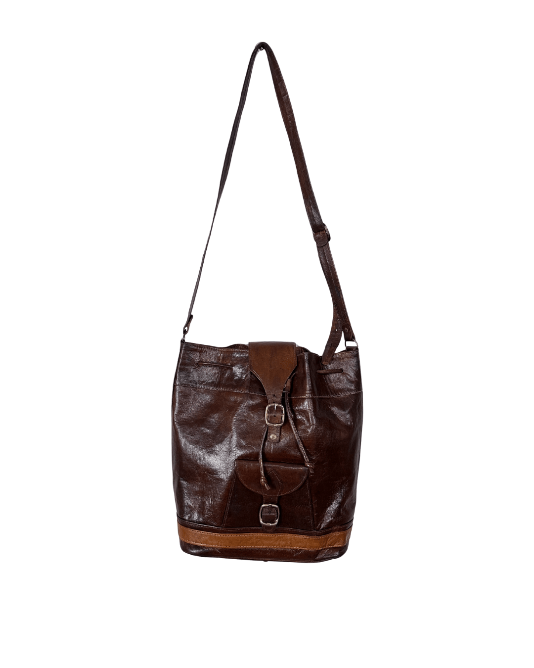 Vintage Genuine Leather Bucket Shoulder Bag - Funkify