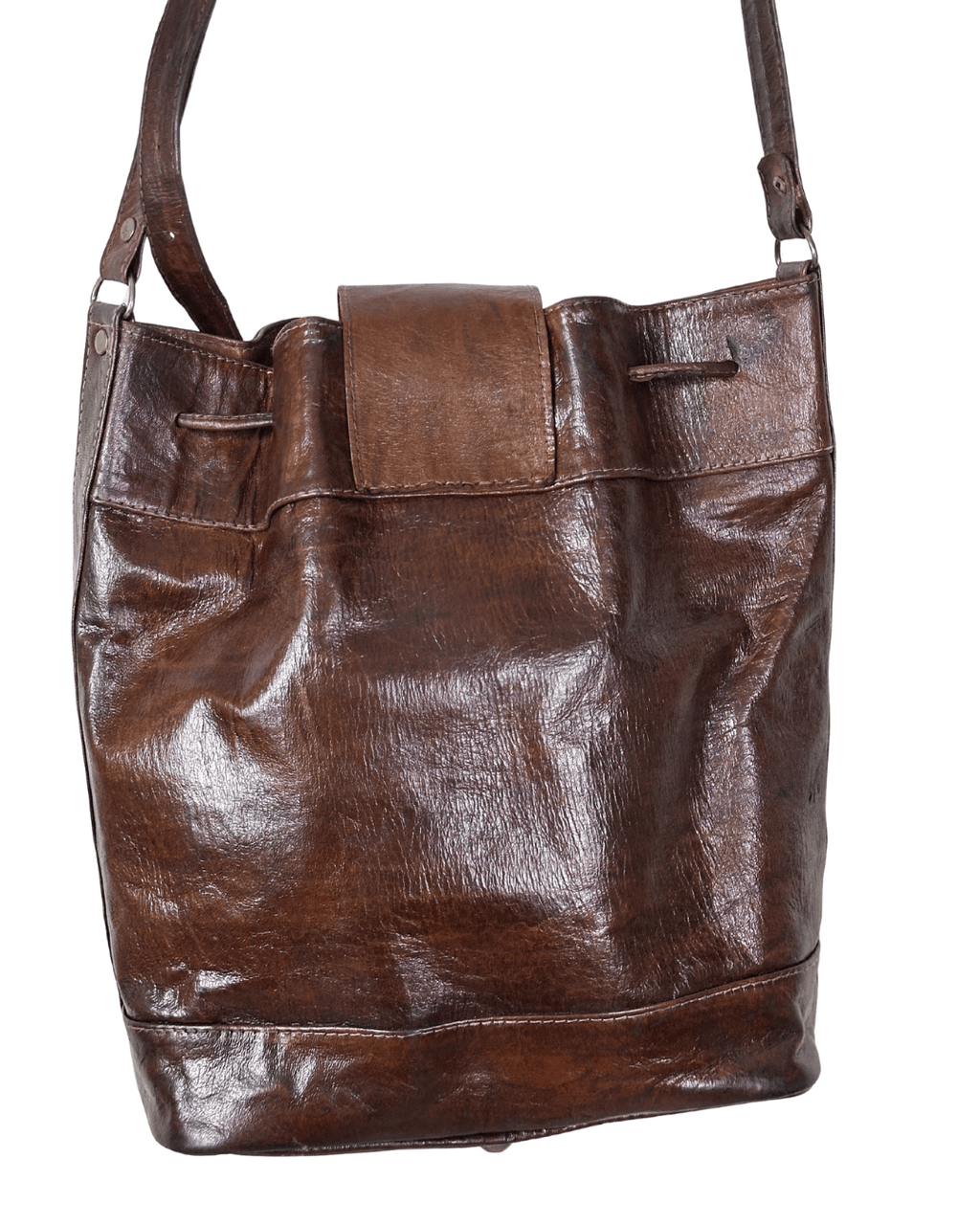 Vintage Genuine Leather Bucket Shoulder Bag - Funkify