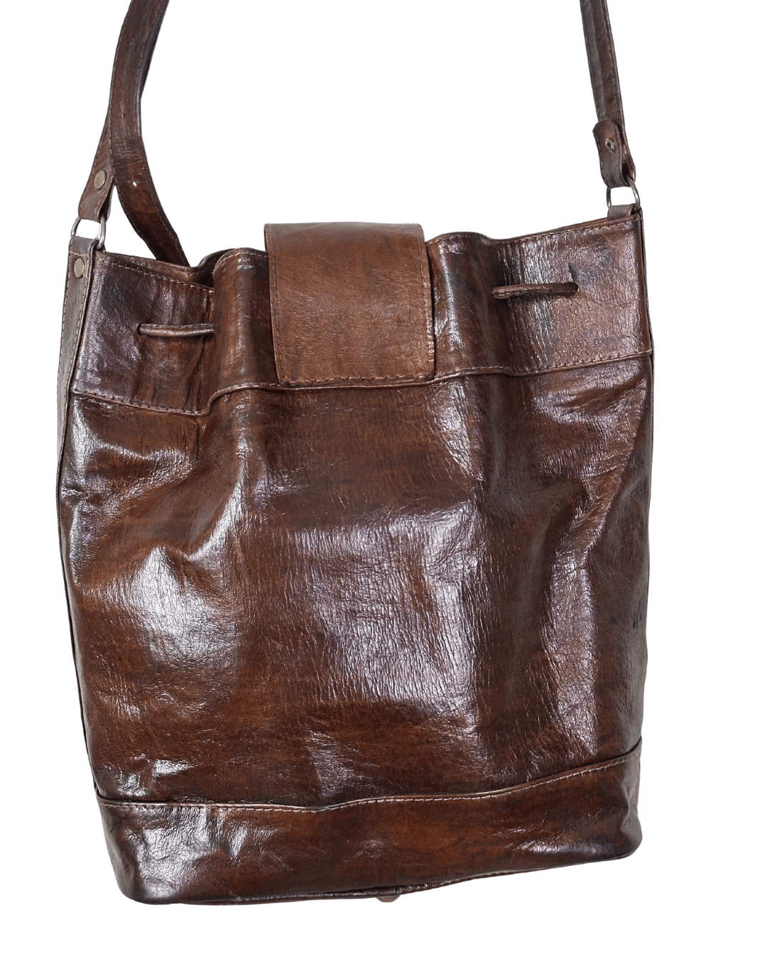 Vintage Genuine Leather Bucket Shoulder Bag - Funkify