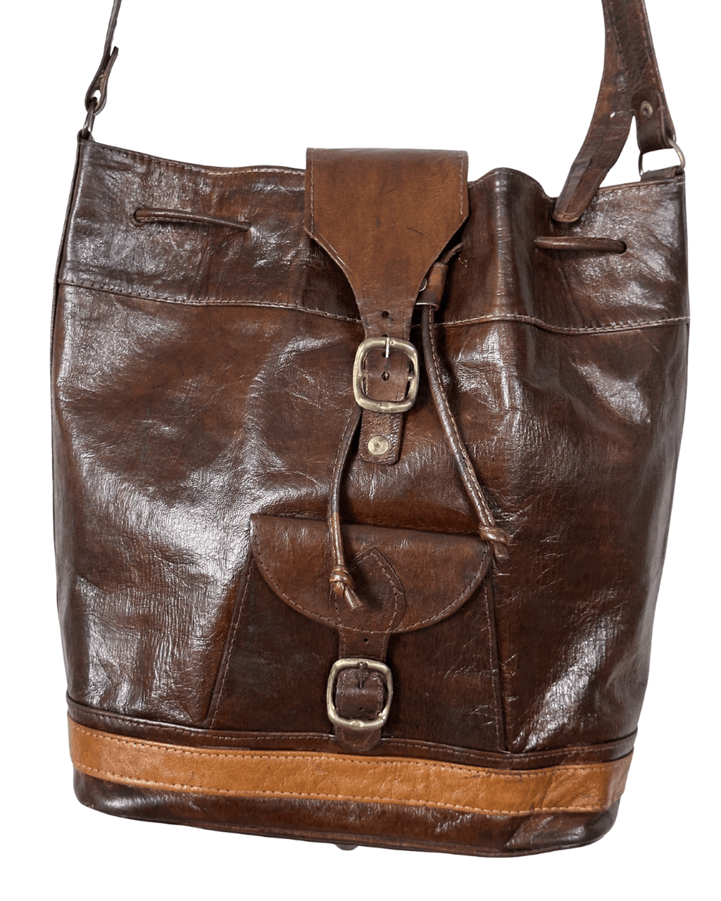 Vintage Genuine Leather Bucket Shoulder Bag - Funkify
