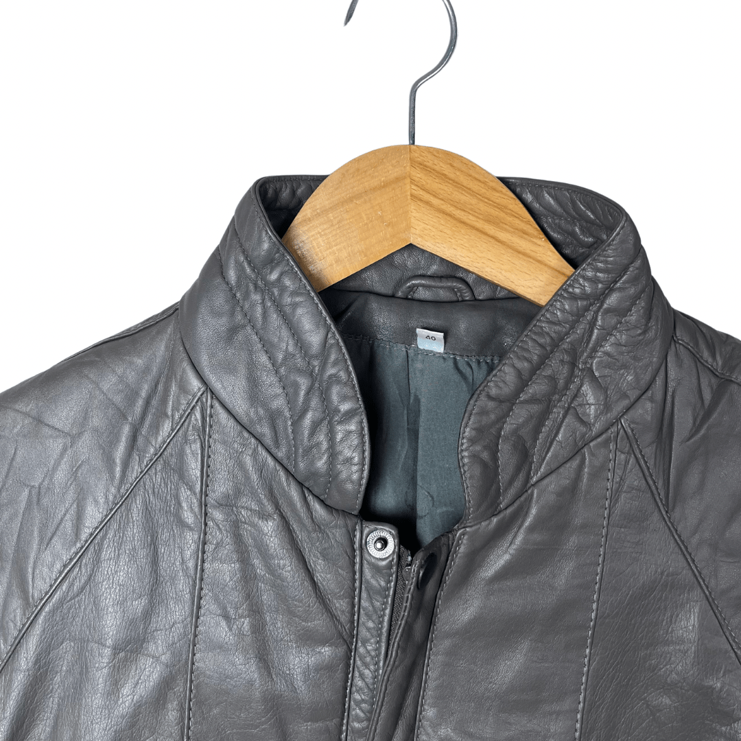 Vintage Genuine Leather Gray Jacket Medium - Funkify
