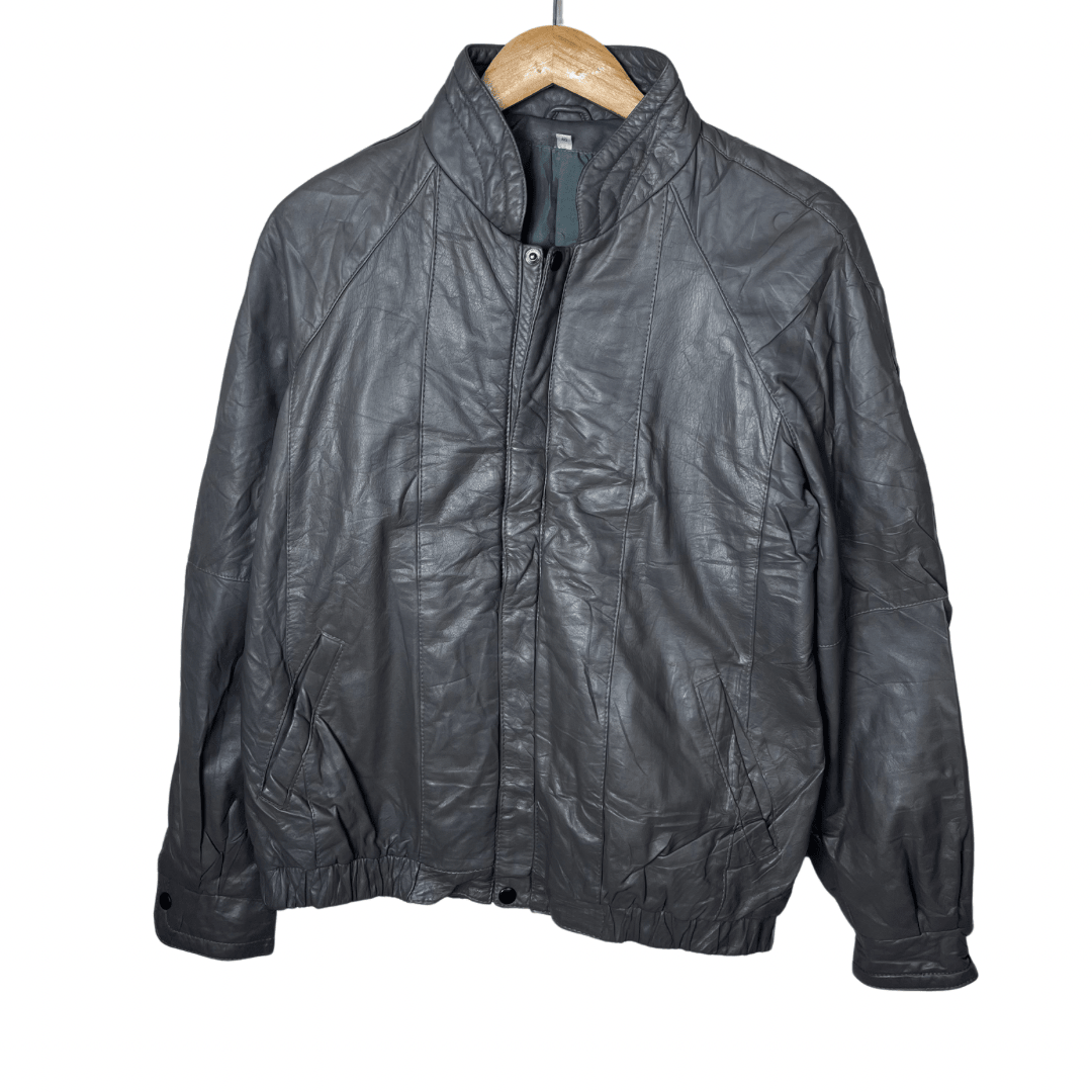 Vintage Genuine Leather Gray Jacket Medium - Funkify