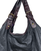 Vintage Genuine Leather Hobo Shoulder Bag with Burgundy Straps - Funkify