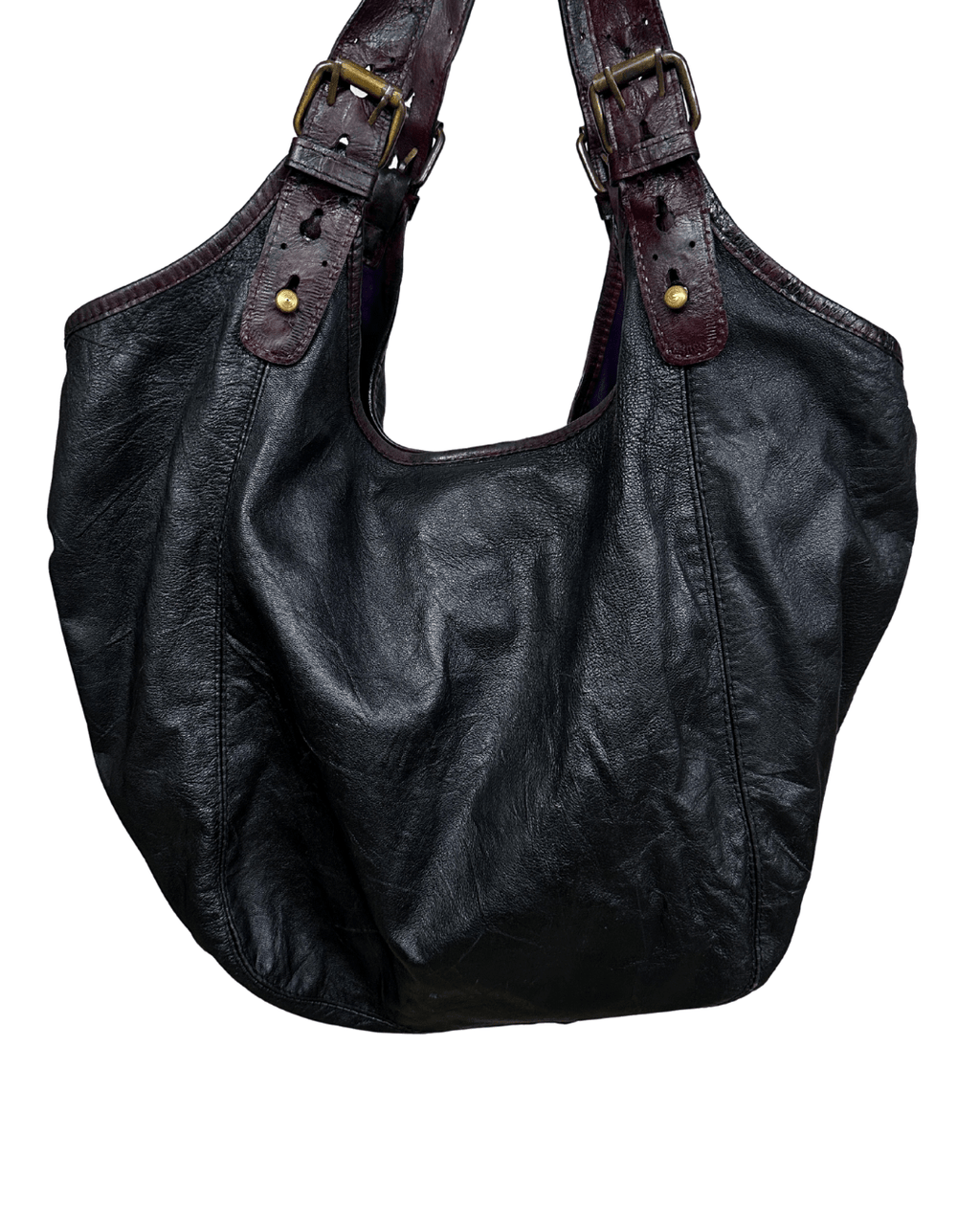 Vintage Genuine Leather Hobo Shoulder Bag with Burgundy Straps - Funkify