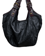 Vintage Genuine Leather Hobo Shoulder Bag with Burgundy Straps - Funkify
