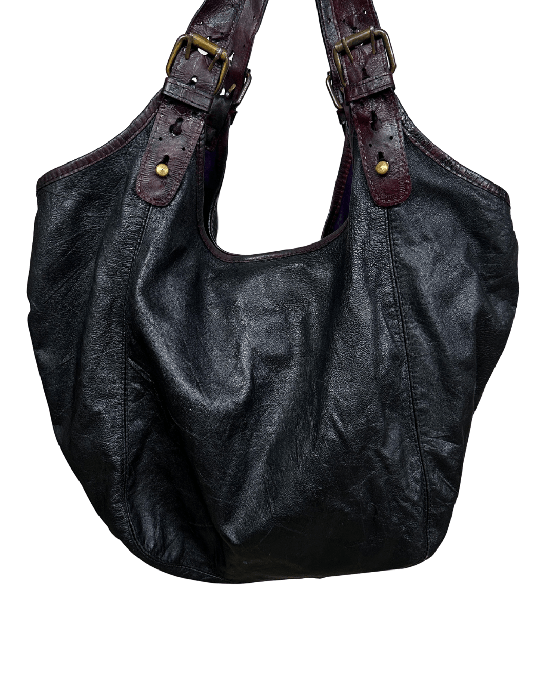 Vintage Genuine Leather Hobo Shoulder Bag with Burgundy Straps - Funkify