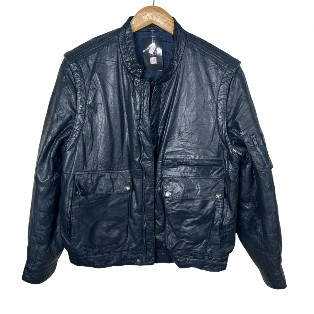 Vintage Genuine Leather Jacket with Removable Sleeves Large - Funkify