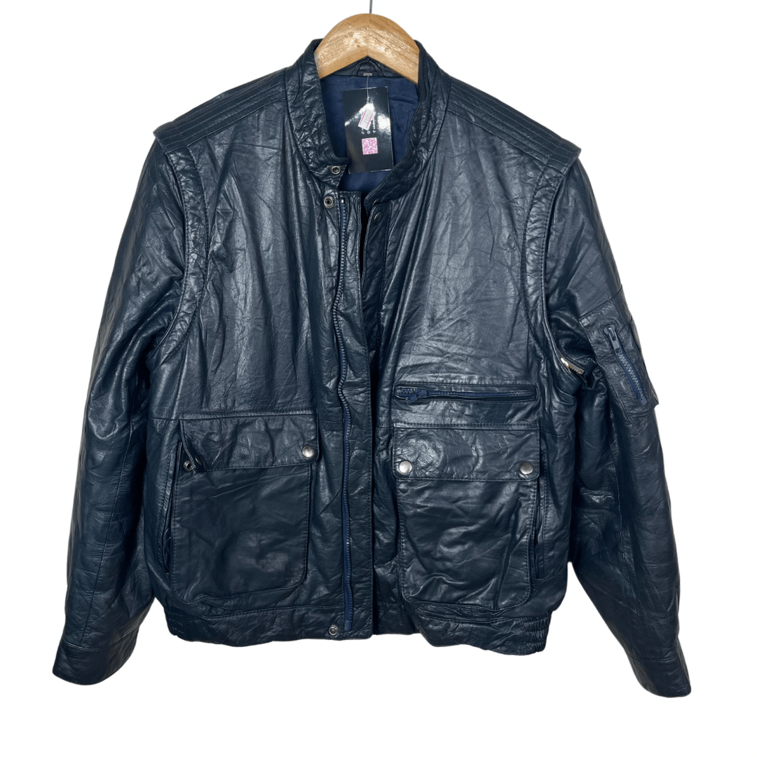 Vintage Genuine Leather Jacket with Removable Sleeves Large - Funkify
