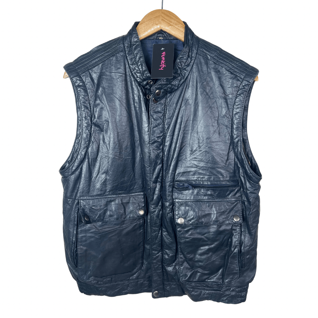 Vintage Genuine Leather Jacket with Removable Sleeves Large - Funkify