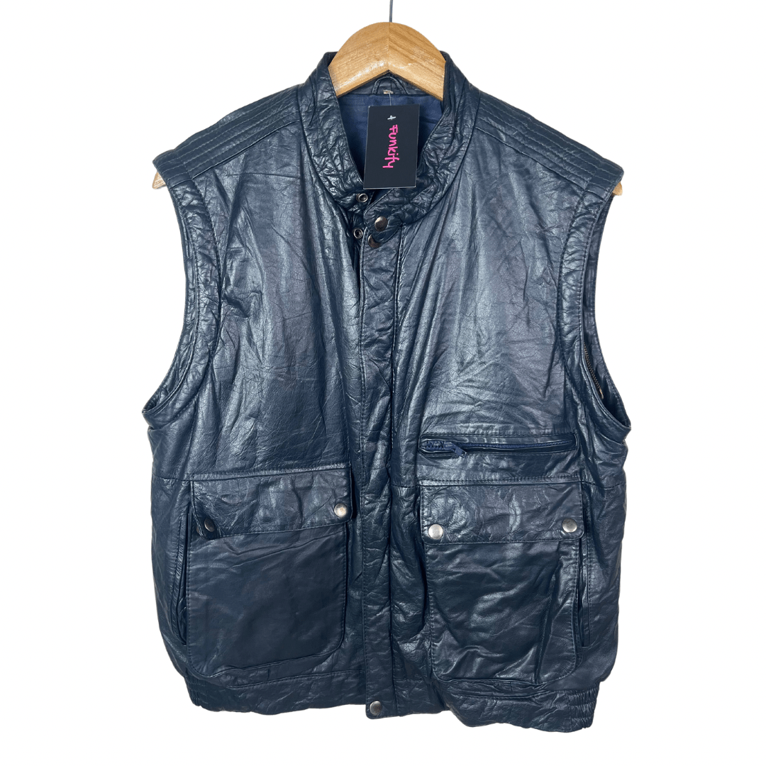 Vintage Genuine Leather Jacket with Removable Sleeves Large - Funkify