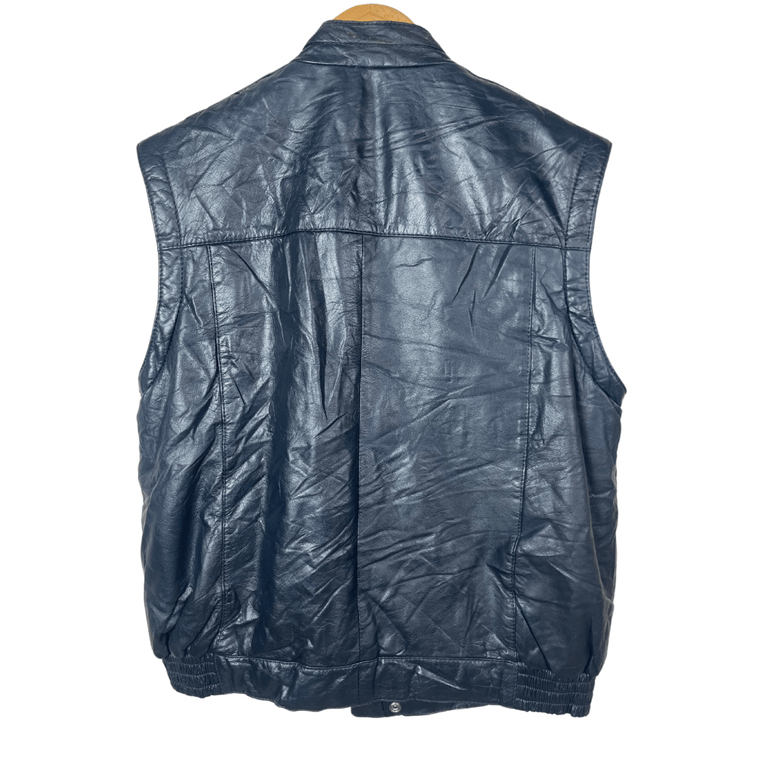 Vintage Genuine Leather Jacket with Removable Sleeves Large - Funkify