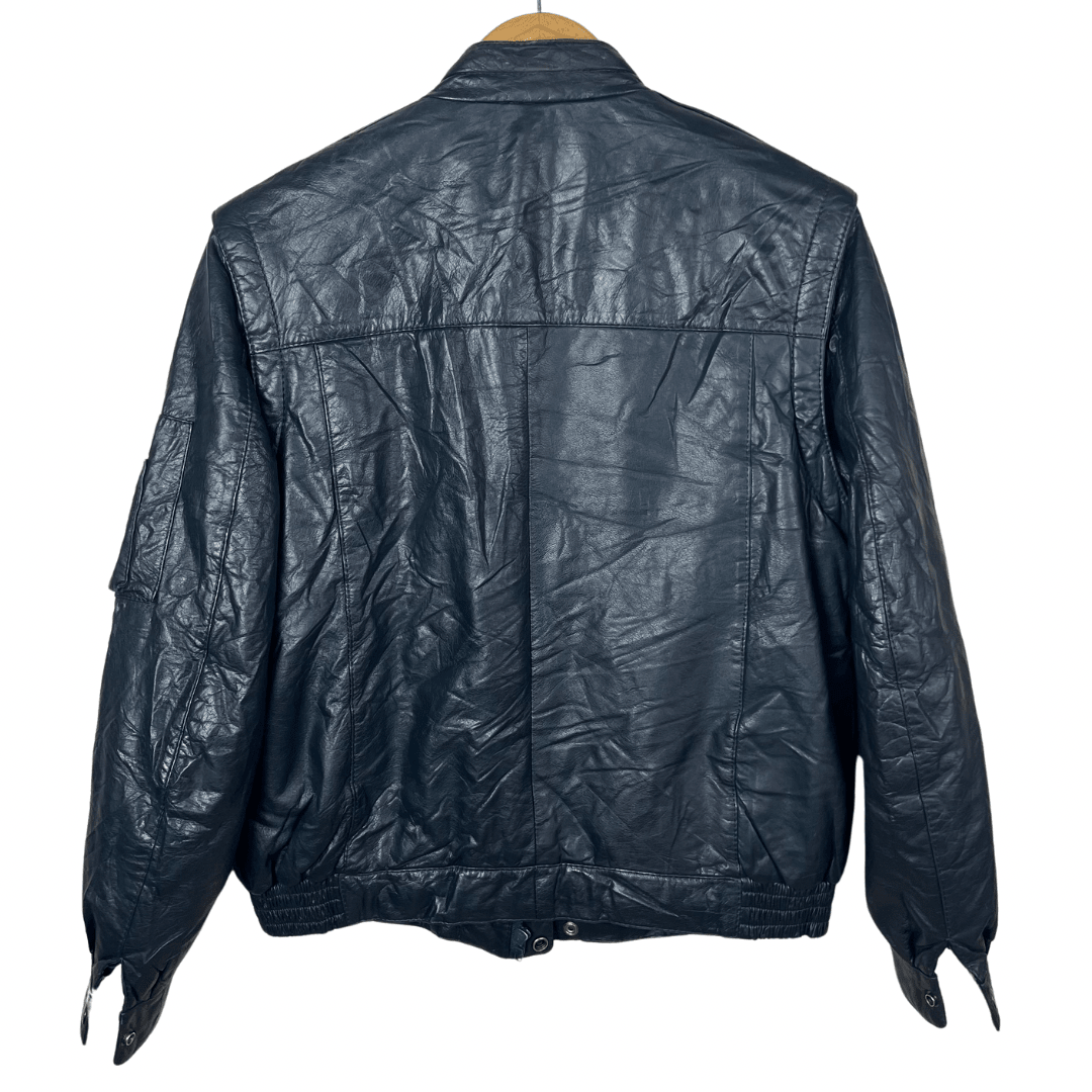 Vintage Genuine Leather Jacket with Removable Sleeves Large - Funkify
