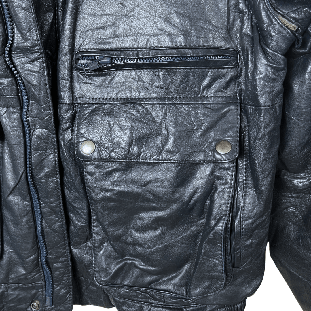 Vintage Genuine Leather Jacket with Removable Sleeves Large - Funkify
