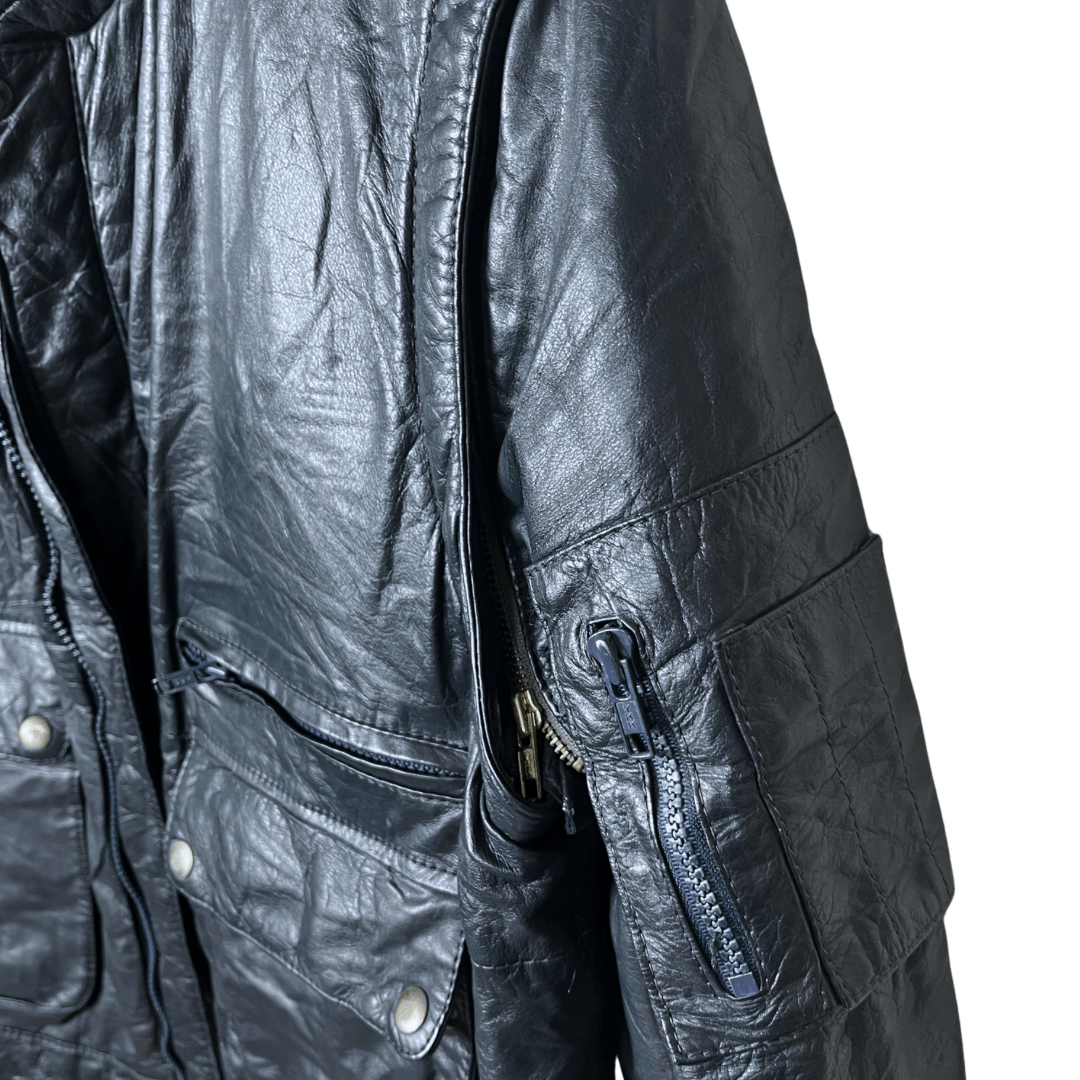 Vintage Genuine Leather Jacket with Removable Sleeves Large - Funkify