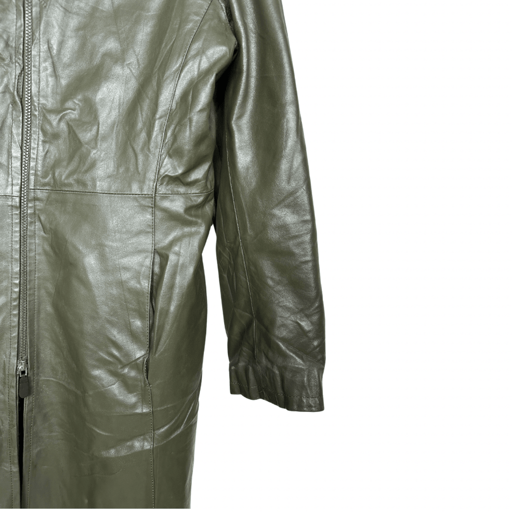 Vintage Genuine Leather Olive Green Coat Large - Funkify