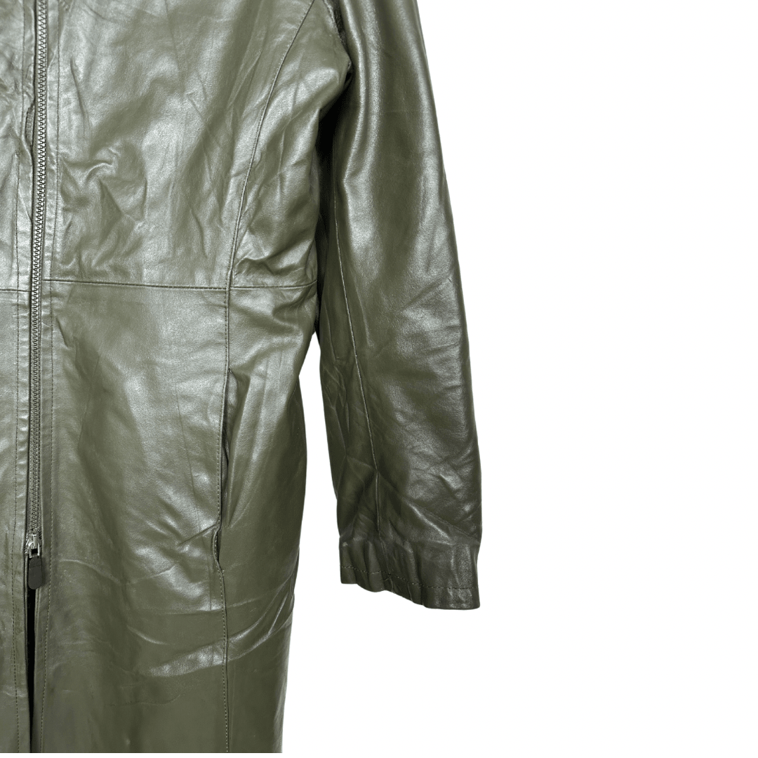 Vintage Genuine Leather Olive Green Coat Large - Funkify