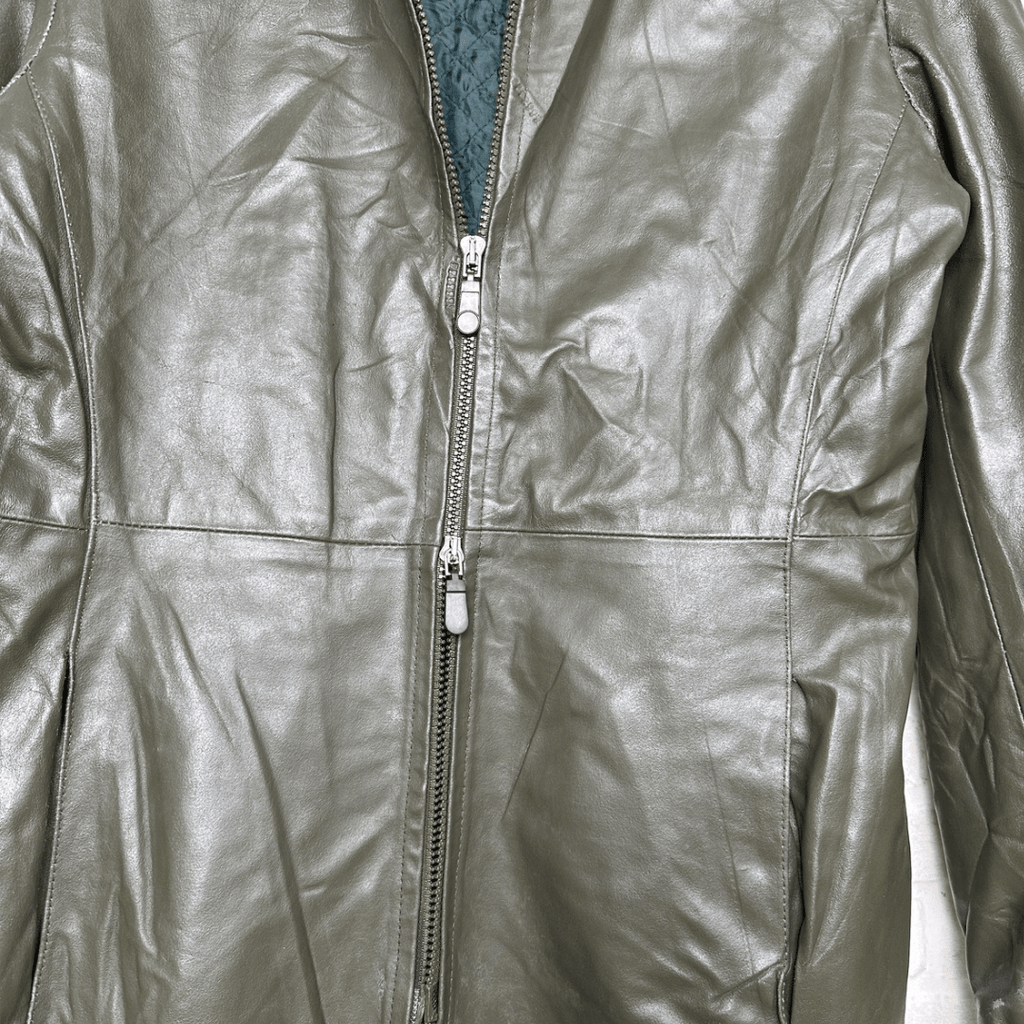 Vintage Genuine Leather Olive Green Coat Large - Funkify