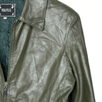 Vintage Genuine Leather Olive Green Coat Large - Funkify