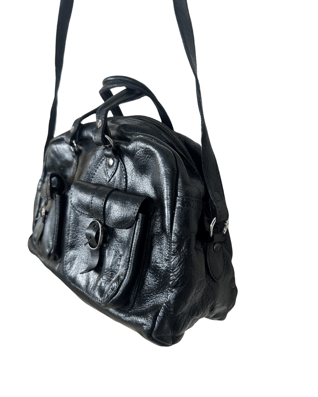 Vintage Genuine Leather Satchel Bag w/ Front Pockets - Funkify