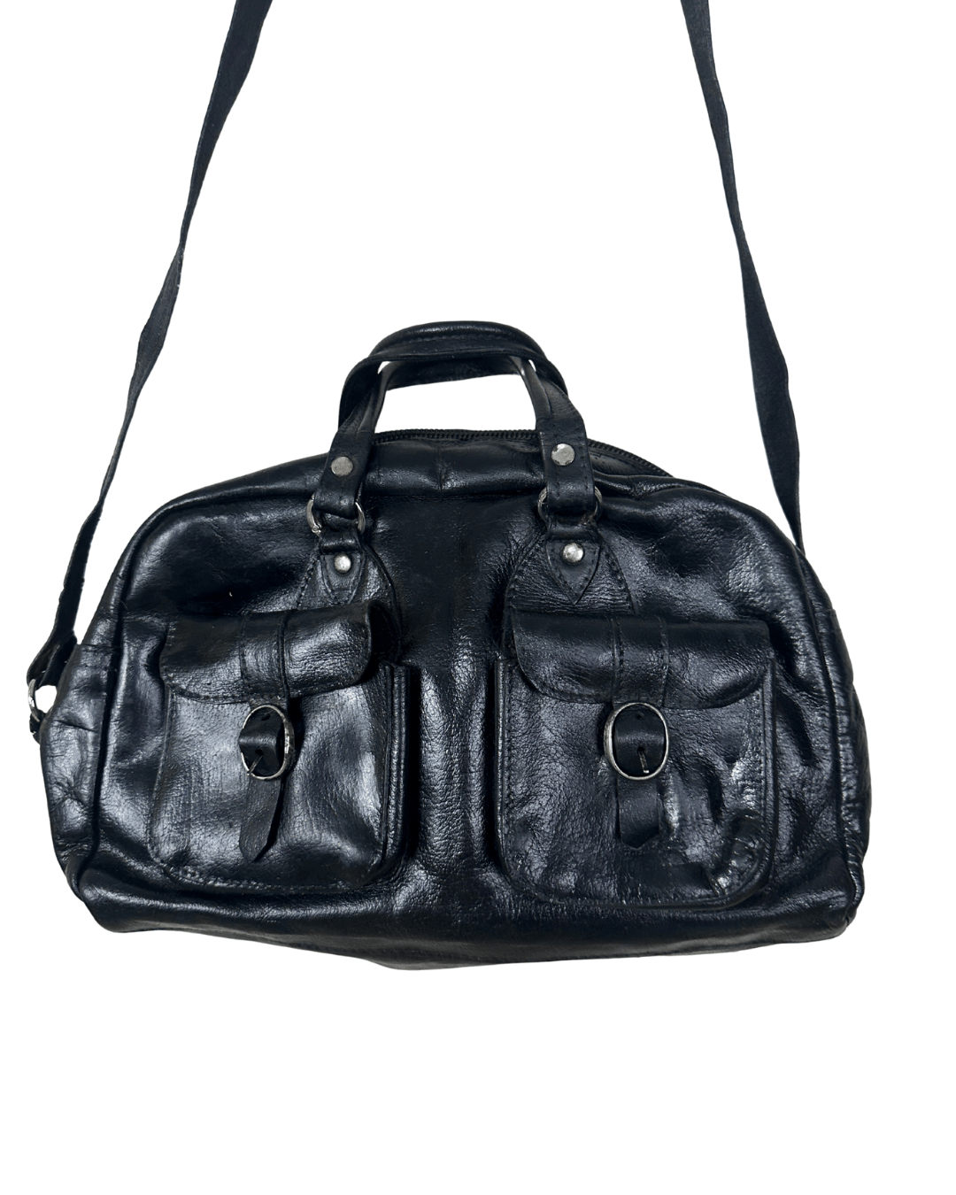 Vintage Genuine Leather Satchel Bag w/ Front Pockets - Funkify