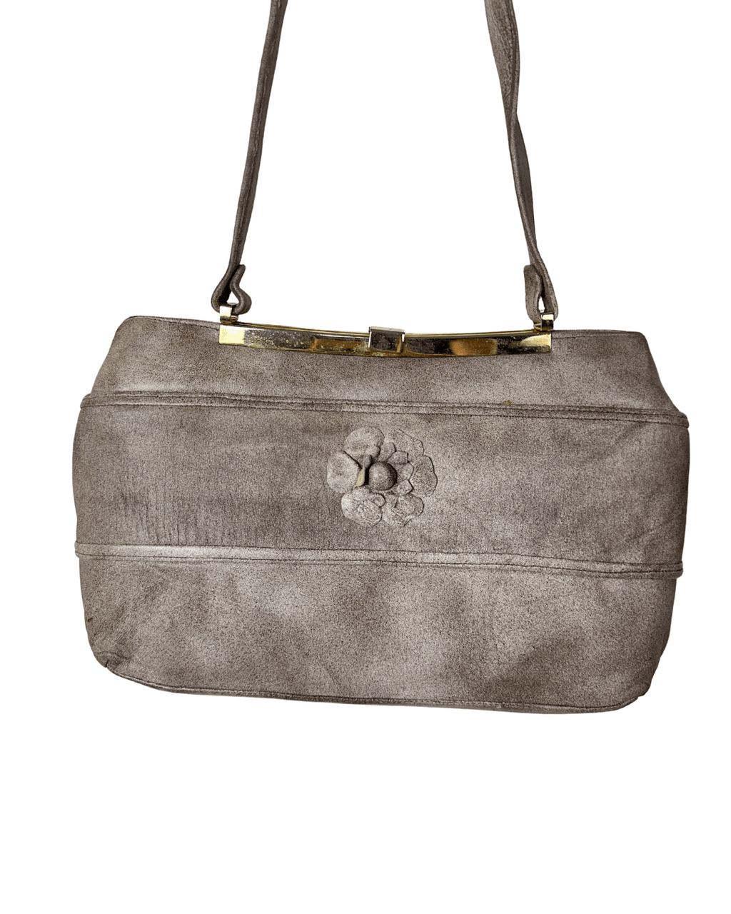 Vintage Genuine Leather Shoulder Bag with Floral Accent - Funkify