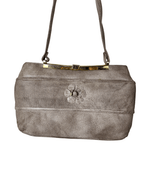 Vintage Genuine Leather Shoulder Bag with Floral Accent - Funkify