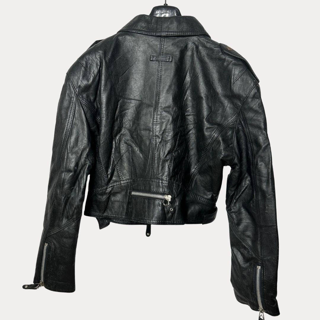 Vintage Genuine Leather Womens Biker Jacket Medium - Funkify