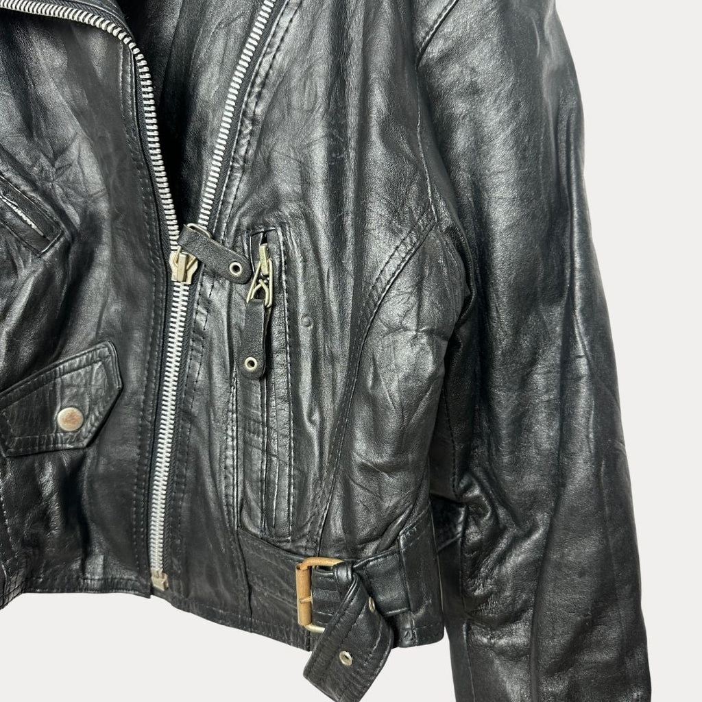 Vintage Genuine Leather Womens Biker Jacket Medium - Funkify