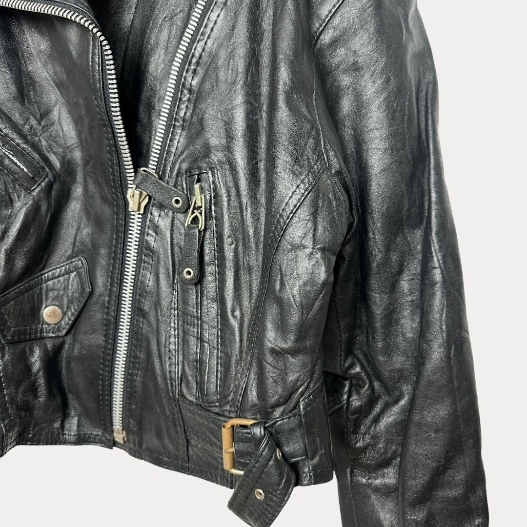 Vintage Genuine Leather Womens Biker Jacket Medium - Funkify