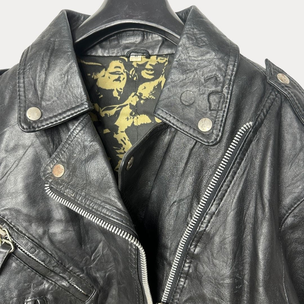 Vintage Genuine Leather Womens Biker Jacket Medium - Funkify