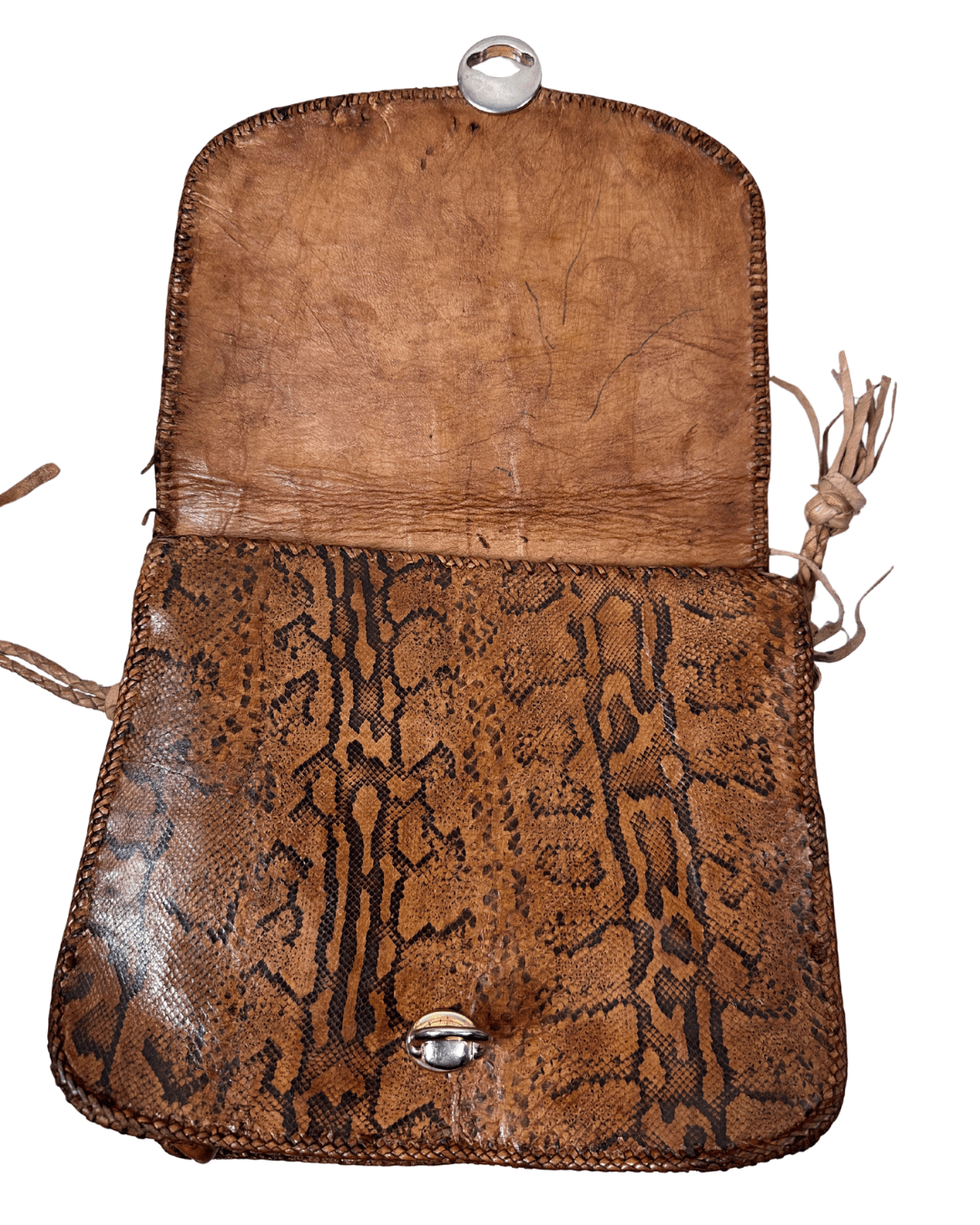 Vintage Genuine Snakeskin Clutch Bag with Tassel Details - Funkify