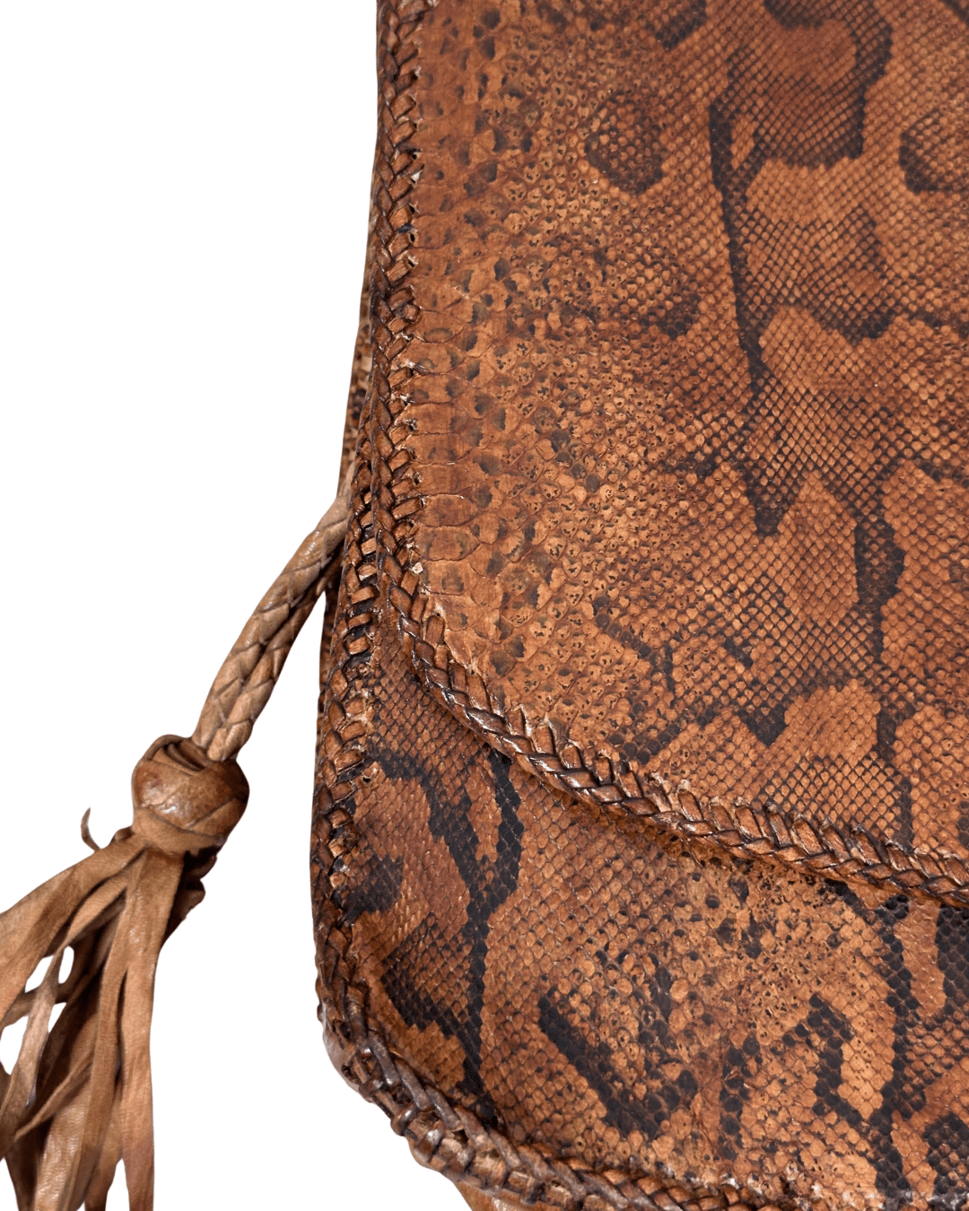 Vintage Genuine Snakeskin Clutch Bag with Tassel Details - Funkify