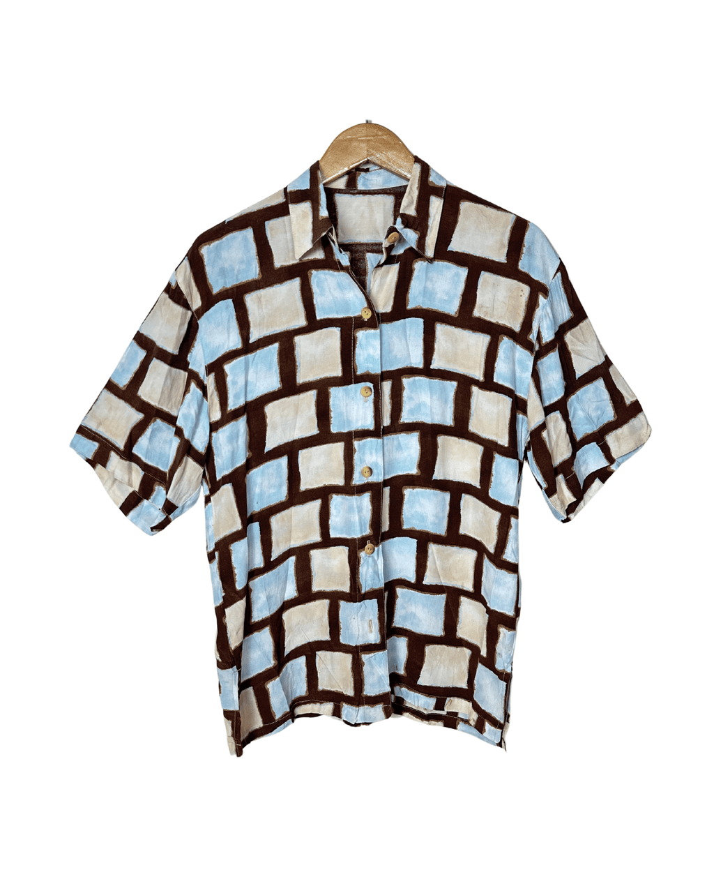Vintage Geometric Box Print Shirt Medium - Funkify
