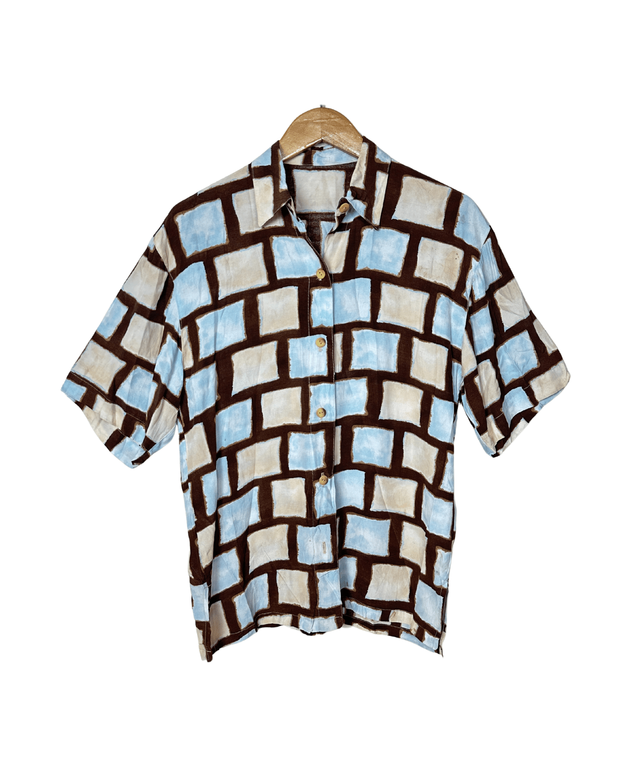 Vintage Geometric Box Print Shirt Medium - Funkify