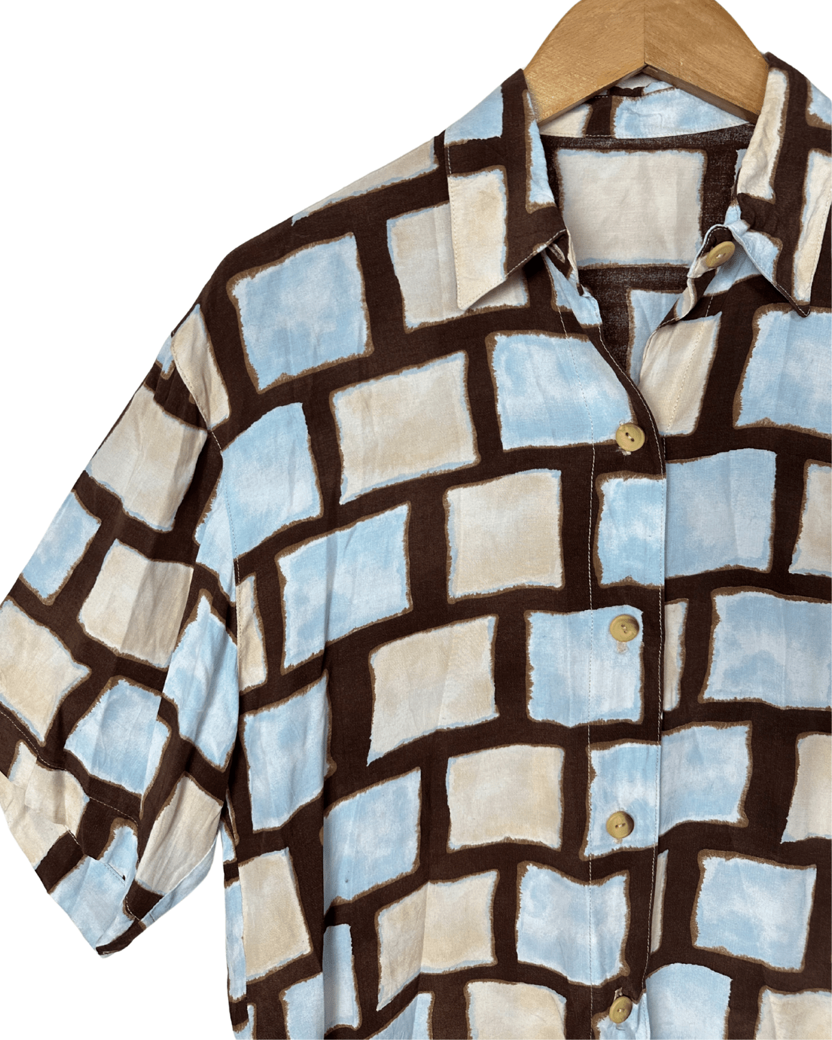 Vintage Geometric Box Print Shirt Medium - Funkify
