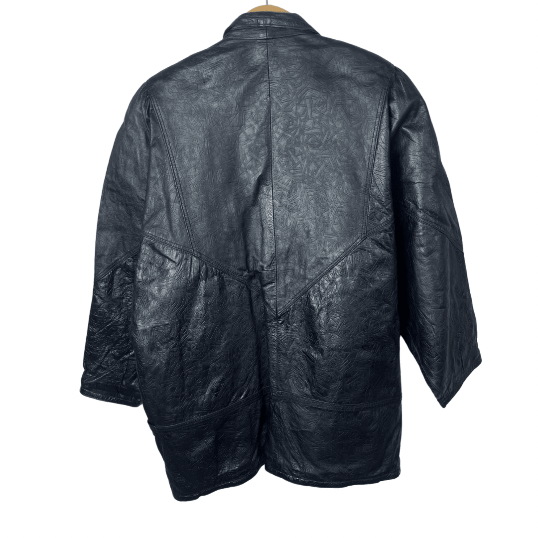 Vintage Geometric Patterned Genuine Leather Women's Jacket XL - Funkify