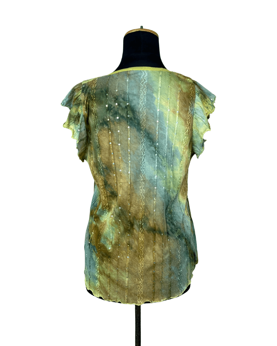 Vintage Green Crinkle Blouse with Sequin Detail Large - Funkify