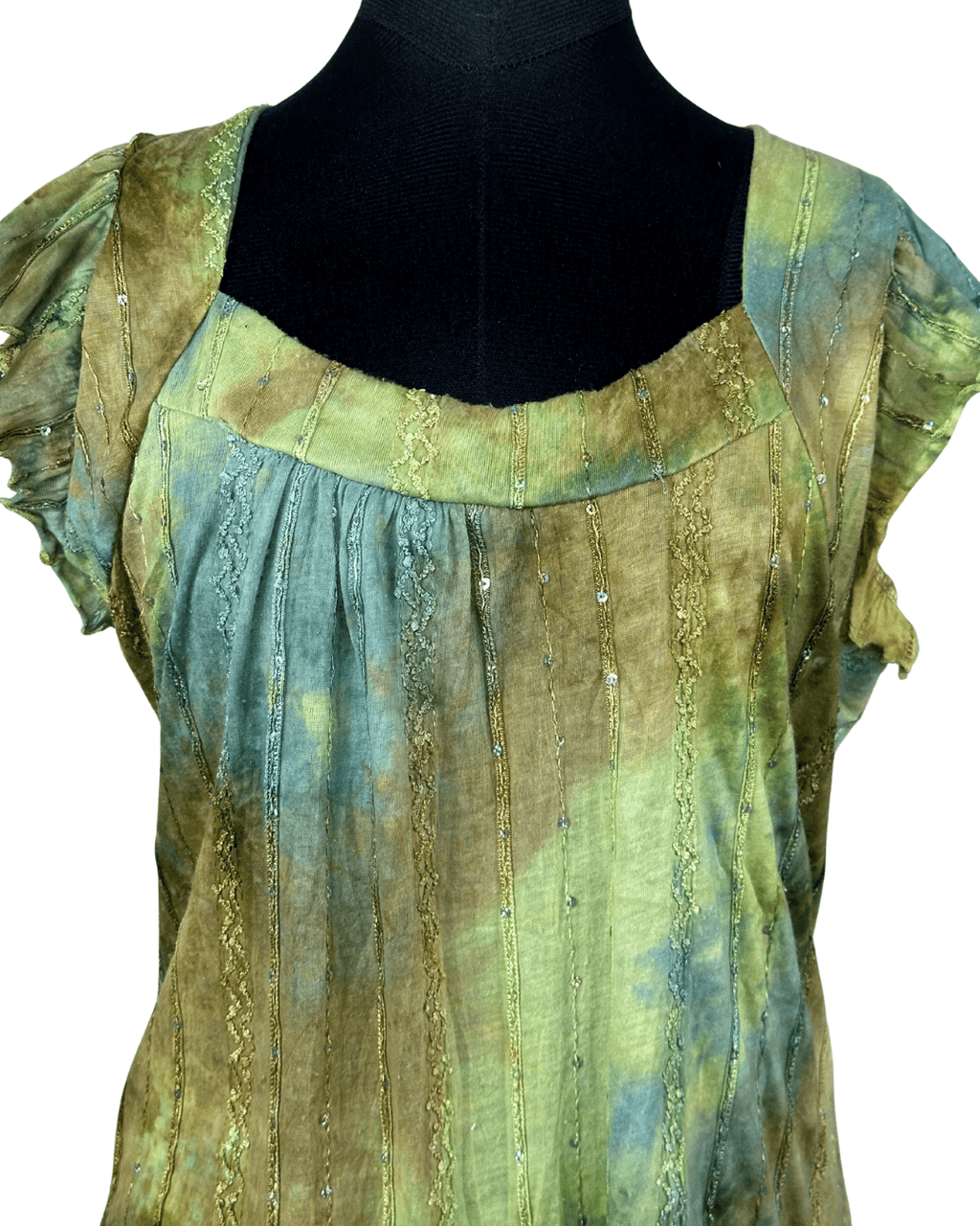 Vintage Green Crinkle Blouse with Sequin Detail Large - Funkify
