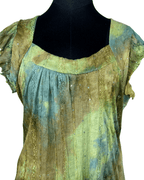 Vintage Green Crinkle Blouse with Sequin Detail Large - Funkify