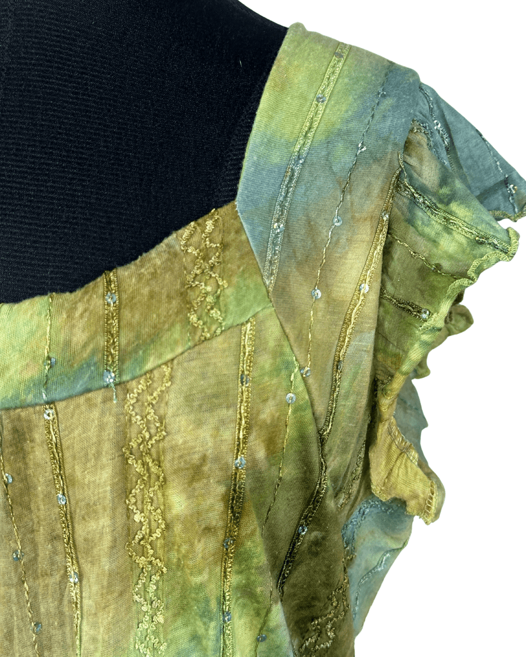 Vintage Green Crinkle Blouse with Sequin Detail Large - Funkify