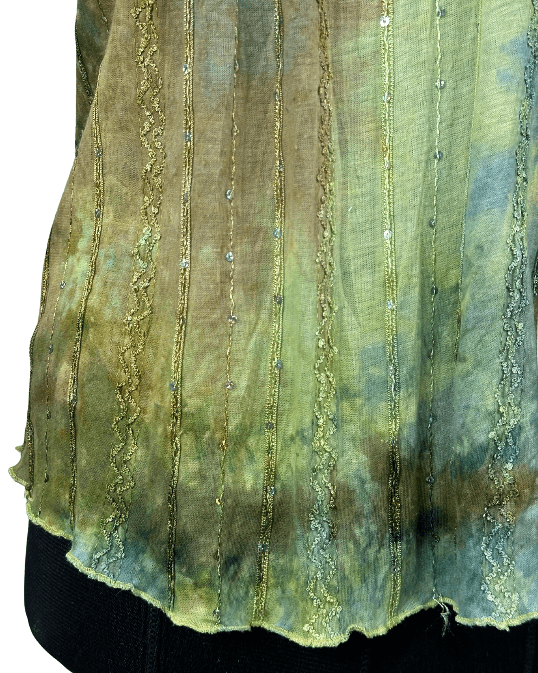 Vintage Green Crinkle Blouse with Sequin Detail Large - Funkify