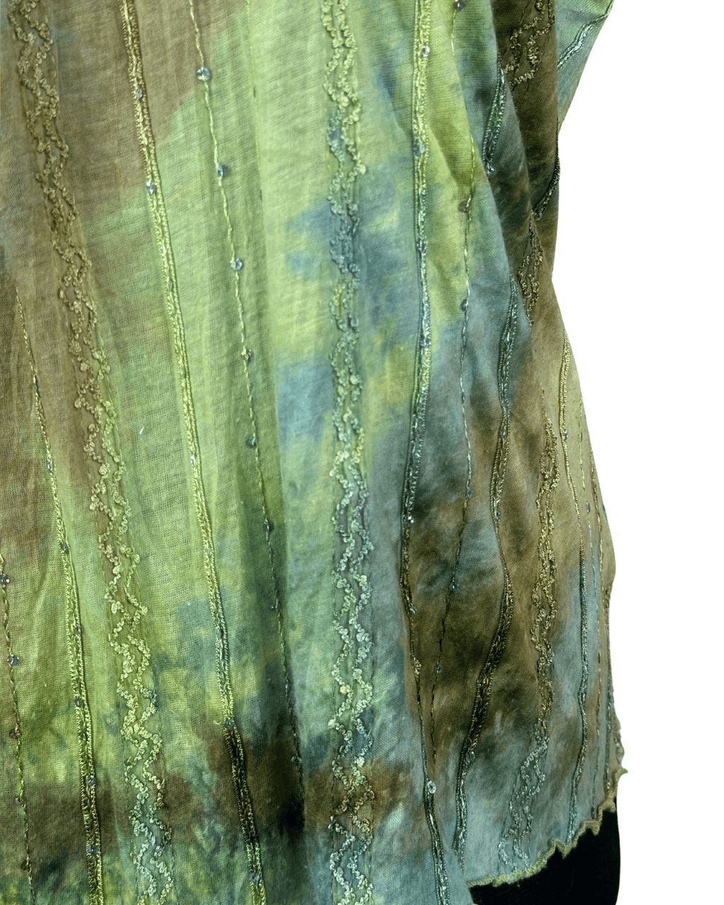 Vintage Green Crinkle Blouse with Sequin Detail Large - Funkify