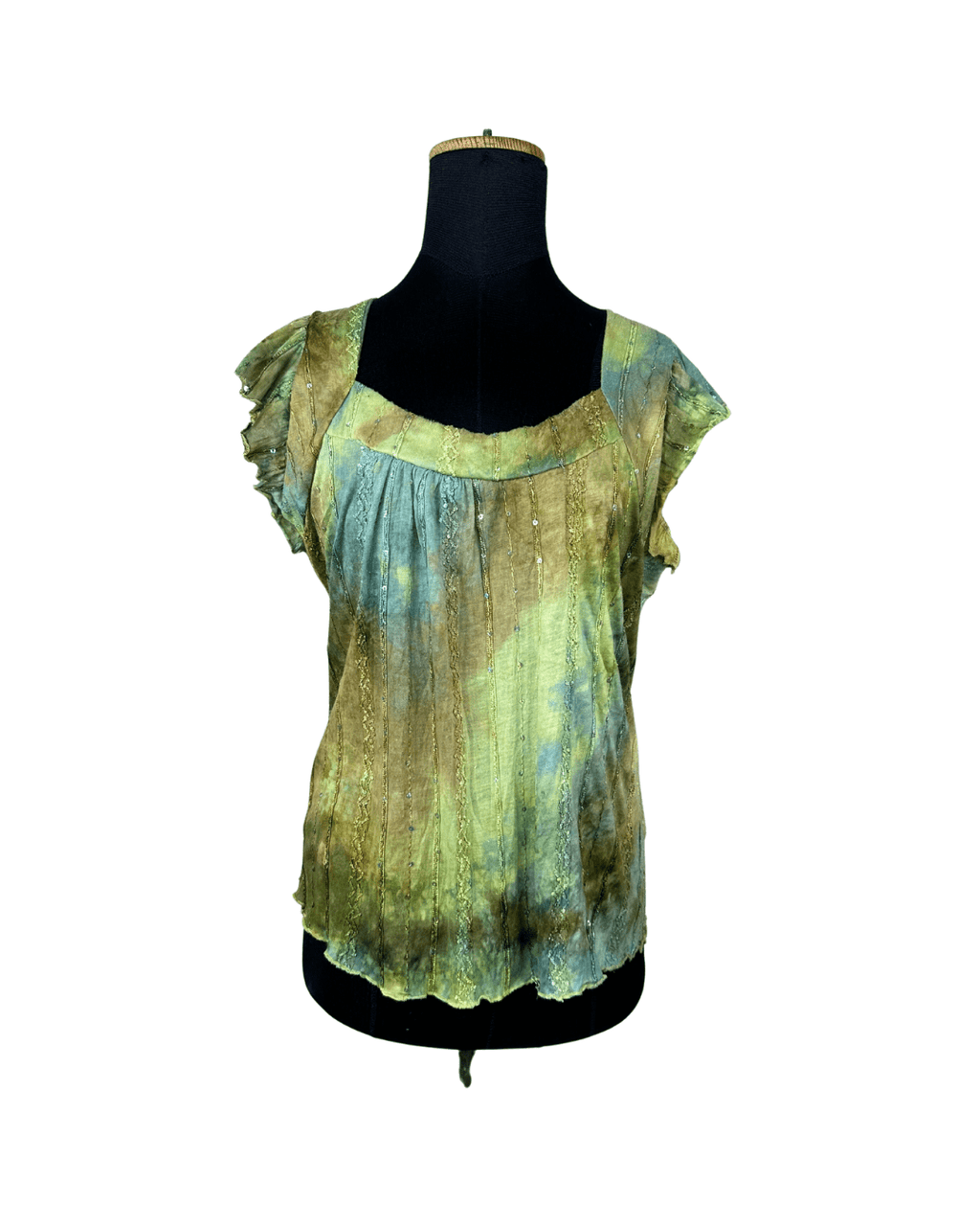Vintage Green Crinkle Blouse with Sequin Detail Large - Funkify