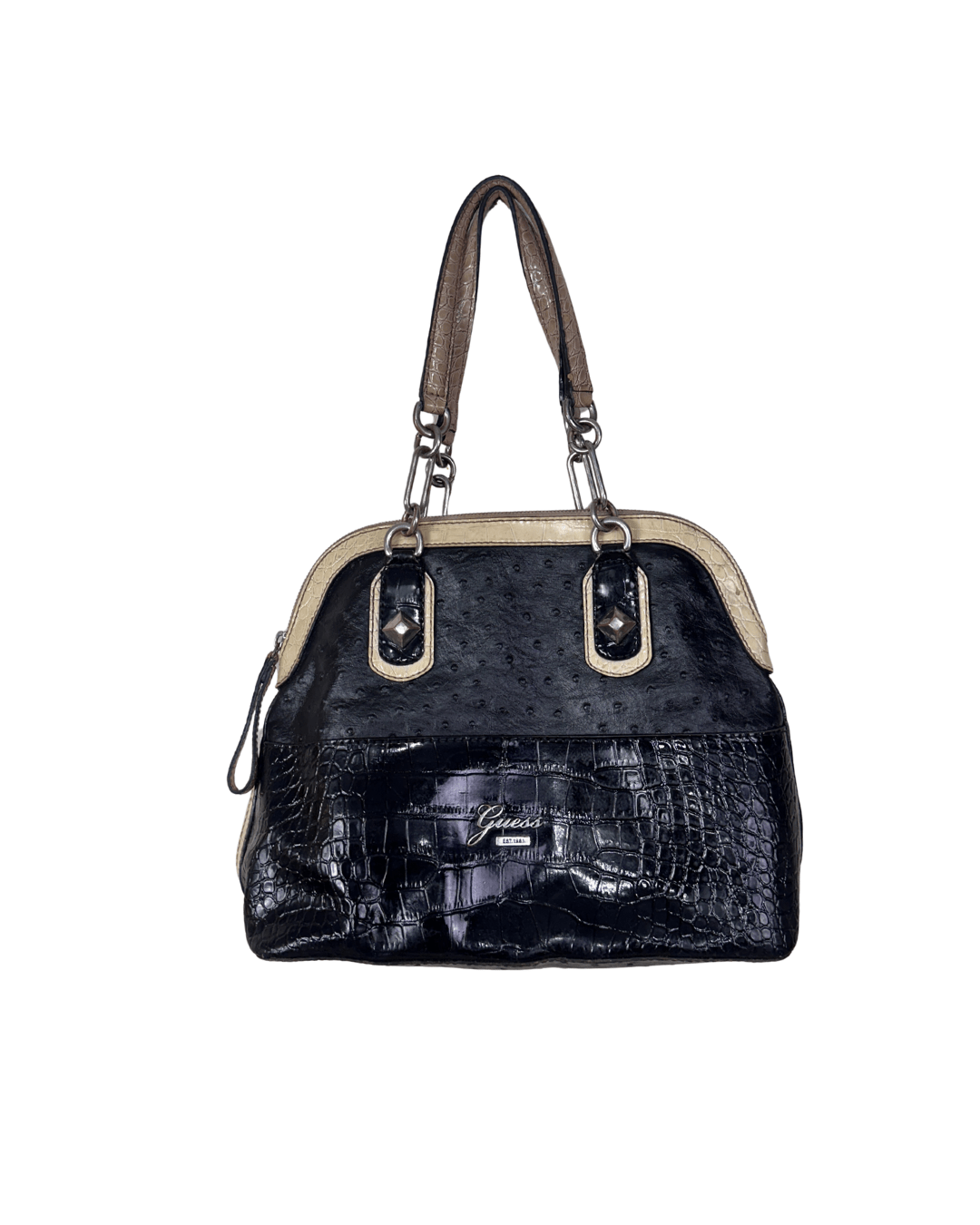 Vintage Guess Black Croc & Ostrich Embossed Handbag - Funkify