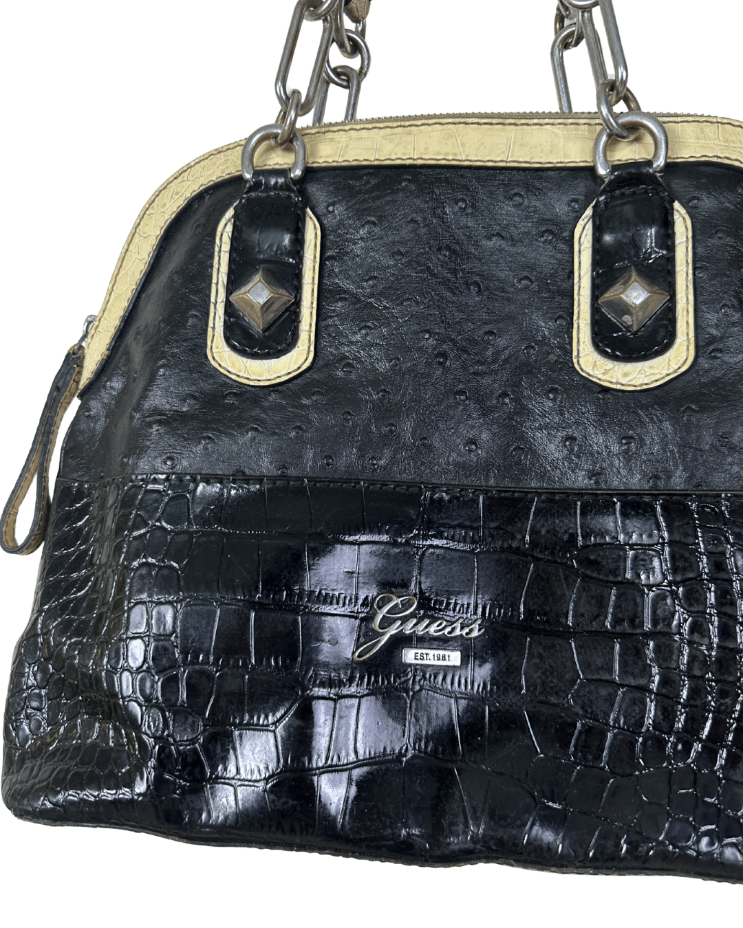 Vintage Guess Black Croc & Ostrich Embossed Handbag - Funkify