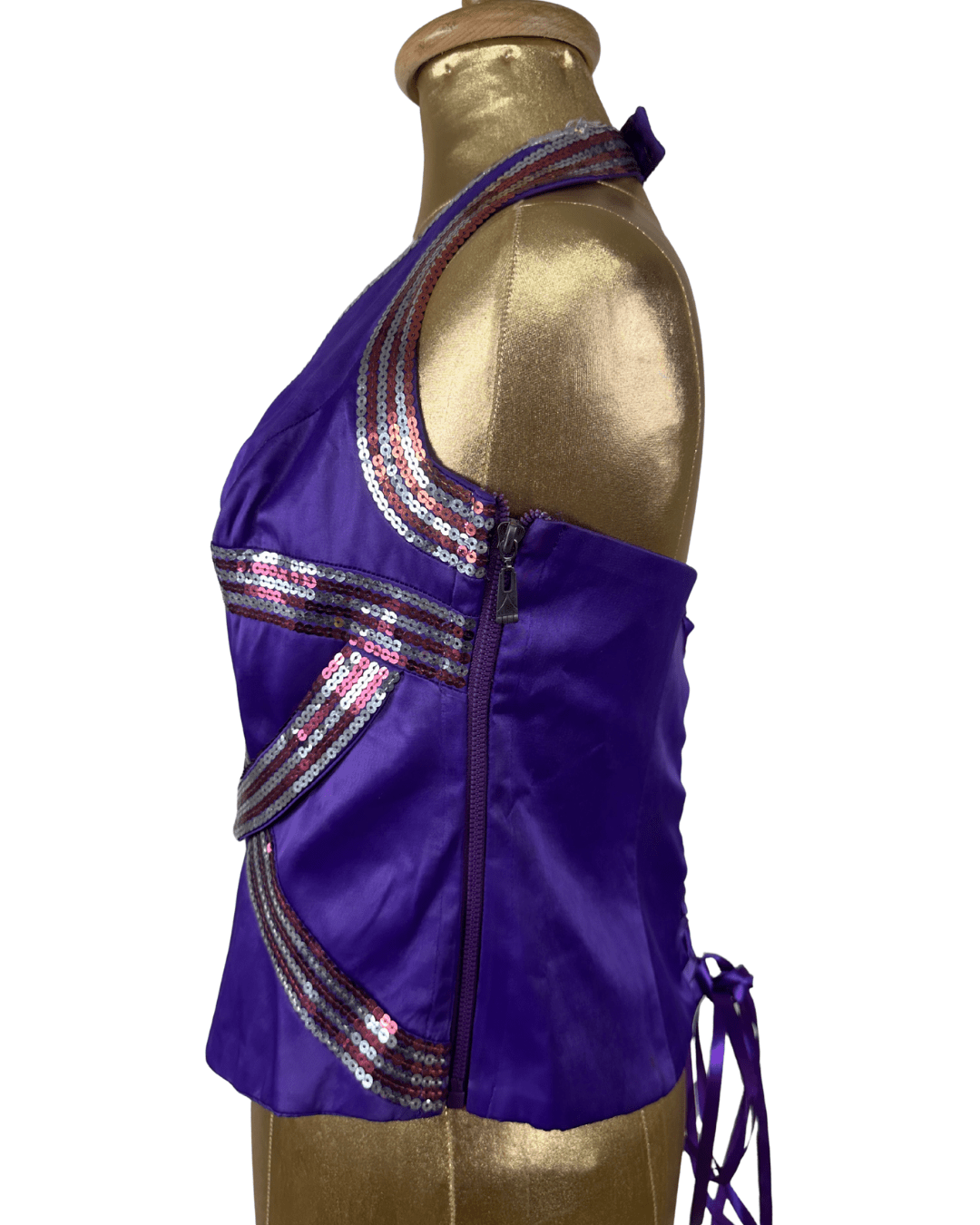 Vintage Günbeyi Purple Sequin Halter Corset Top - Funkify