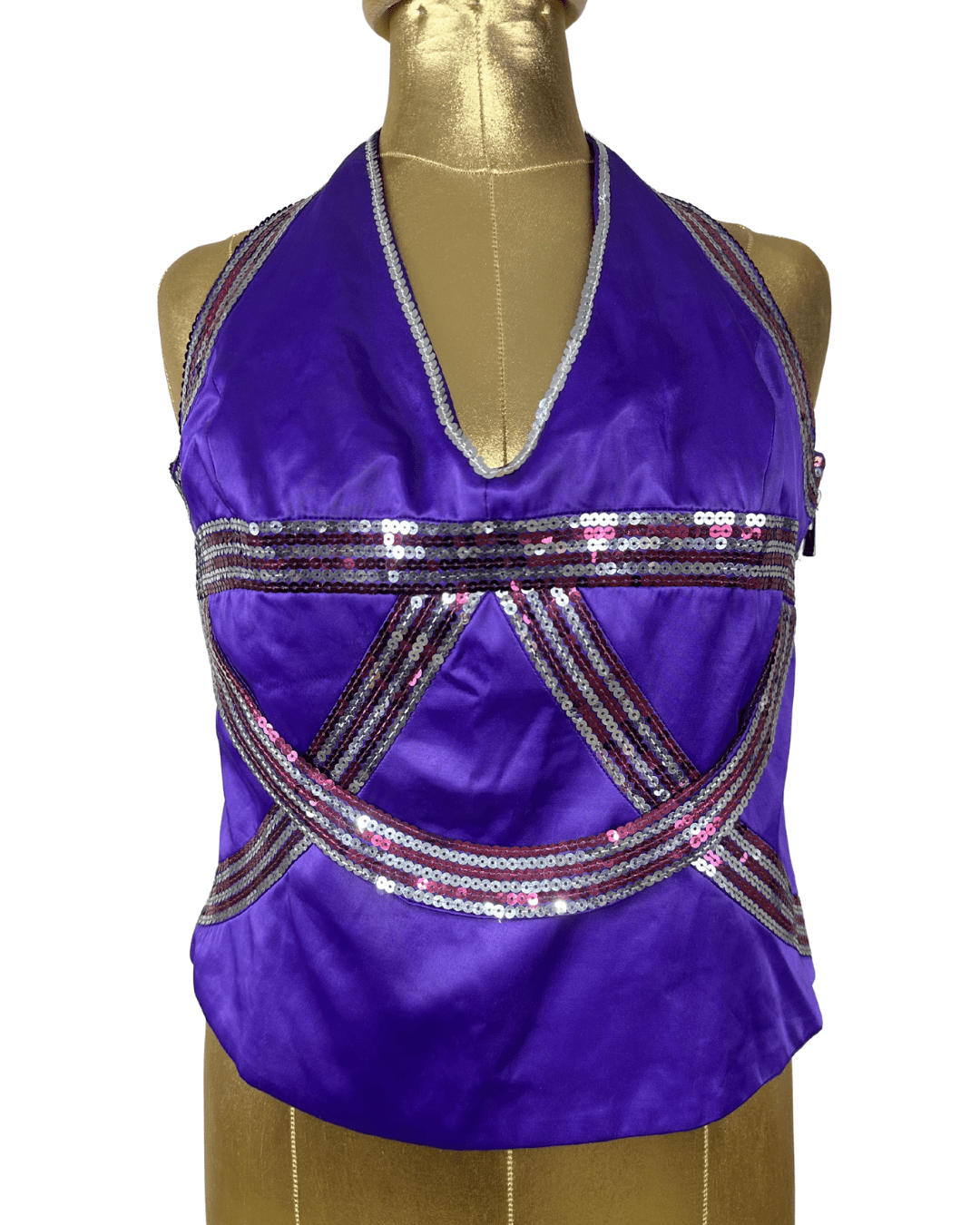 Vintage Günbeyi Purple Sequin Halter Corset Top - Funkify